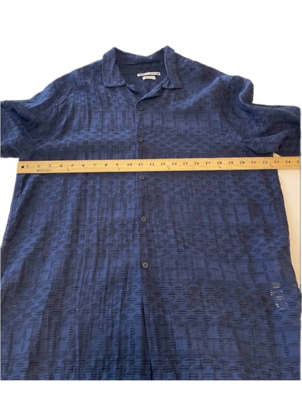 ZARA Men’s Shirt Button Up XL Regular Fit Blue Short Sleeve Semi Sheer Vacation